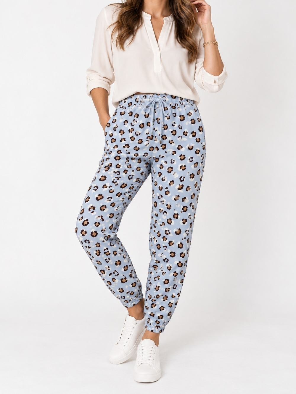 Ann Taylor Petite Light Blue Leopard Animal Print Cotton Jogger Pants MP